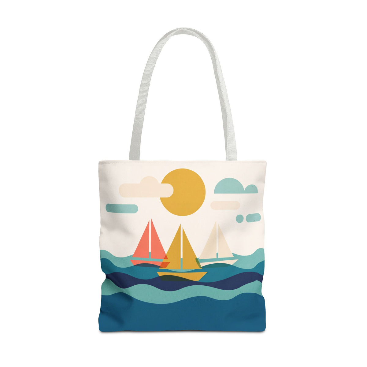 Minimalist Sailboat Tote Bag – Mid-Century Modern Ocean Waves Beach Bag