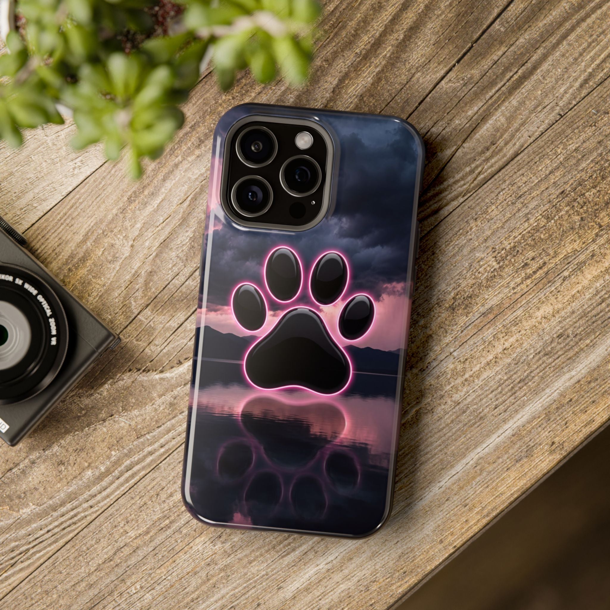 Neon Paw Print Phone Case — Impact-Resistant Wireless Charging Cover