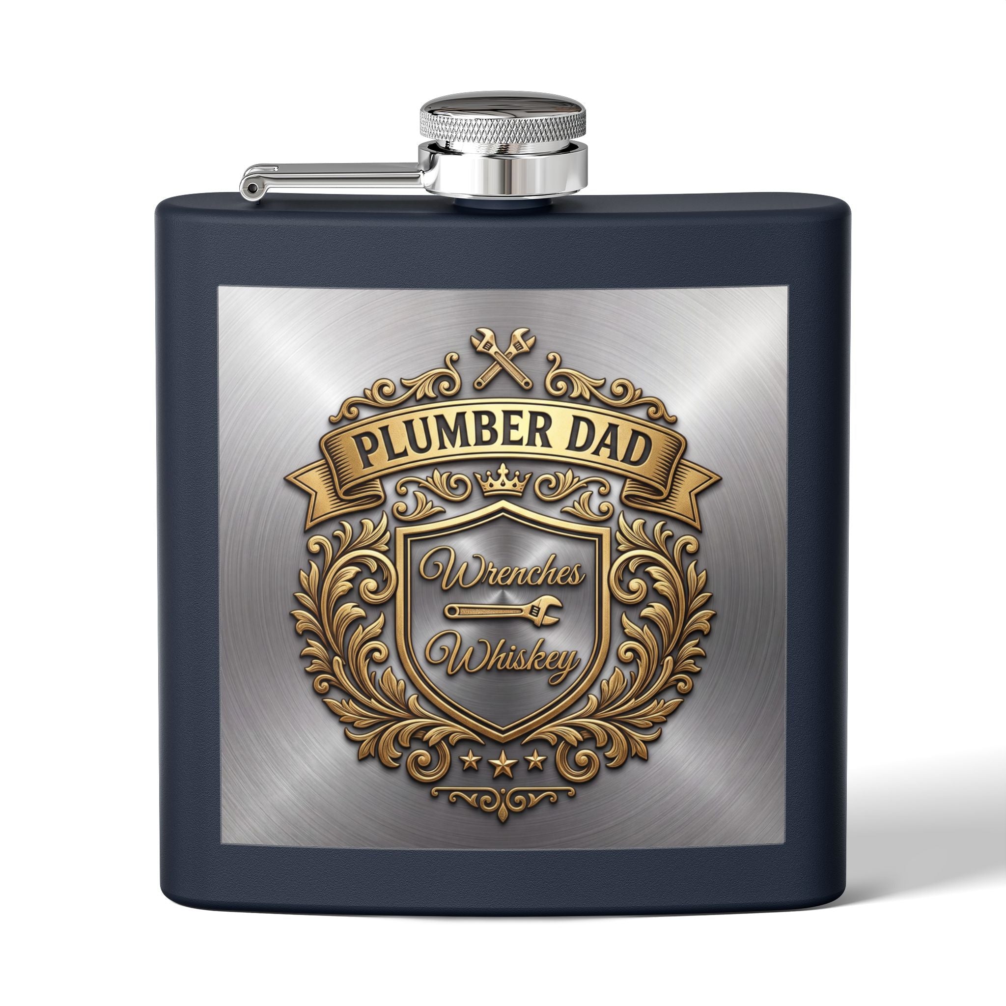 Flask — "Plumber Dad: Wrenches & Whiskey" 6oz Stainless Steel Hip Flask