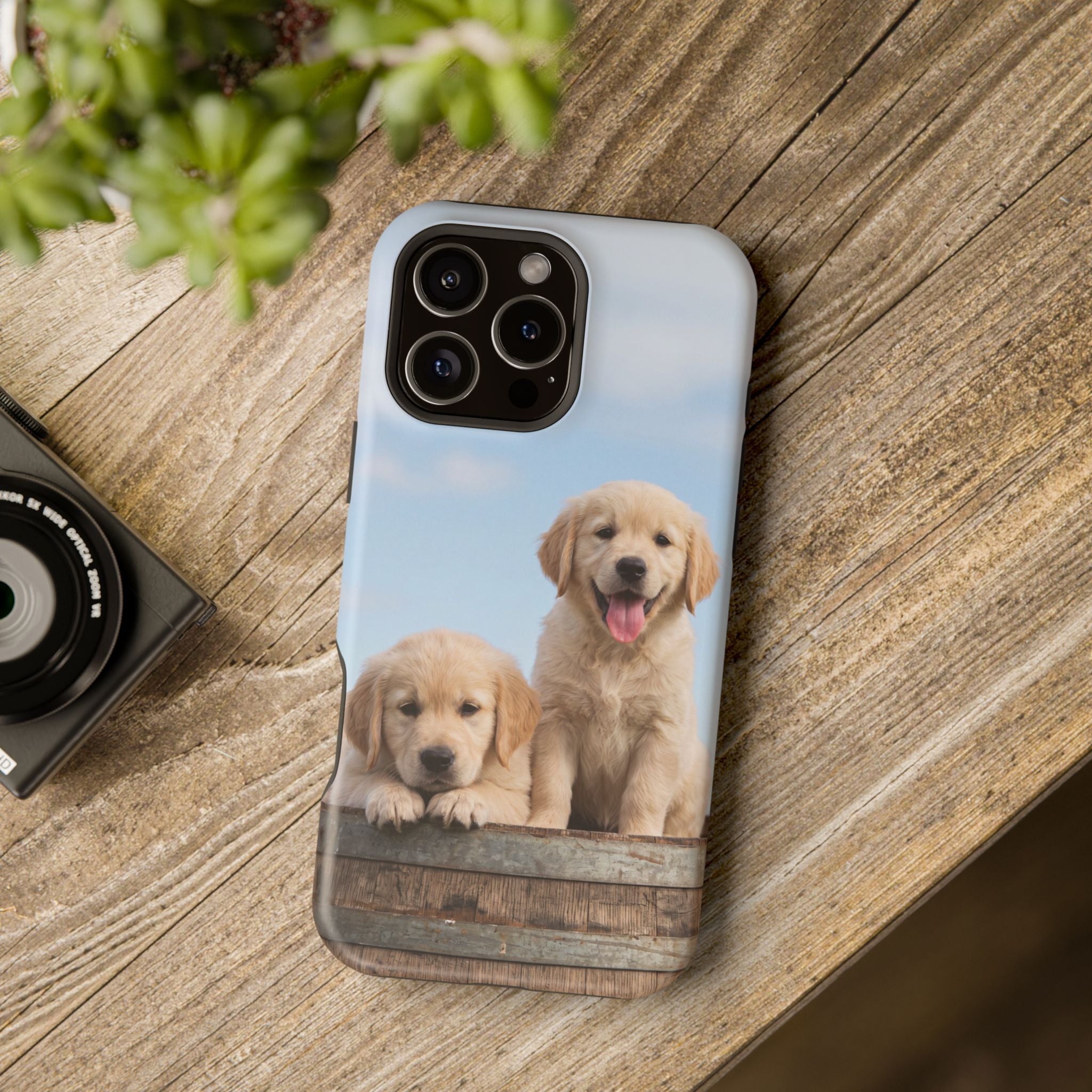 Golden Retriever Puppy Duo Phone Case — Impact-Resistant Wireless Charging Cover