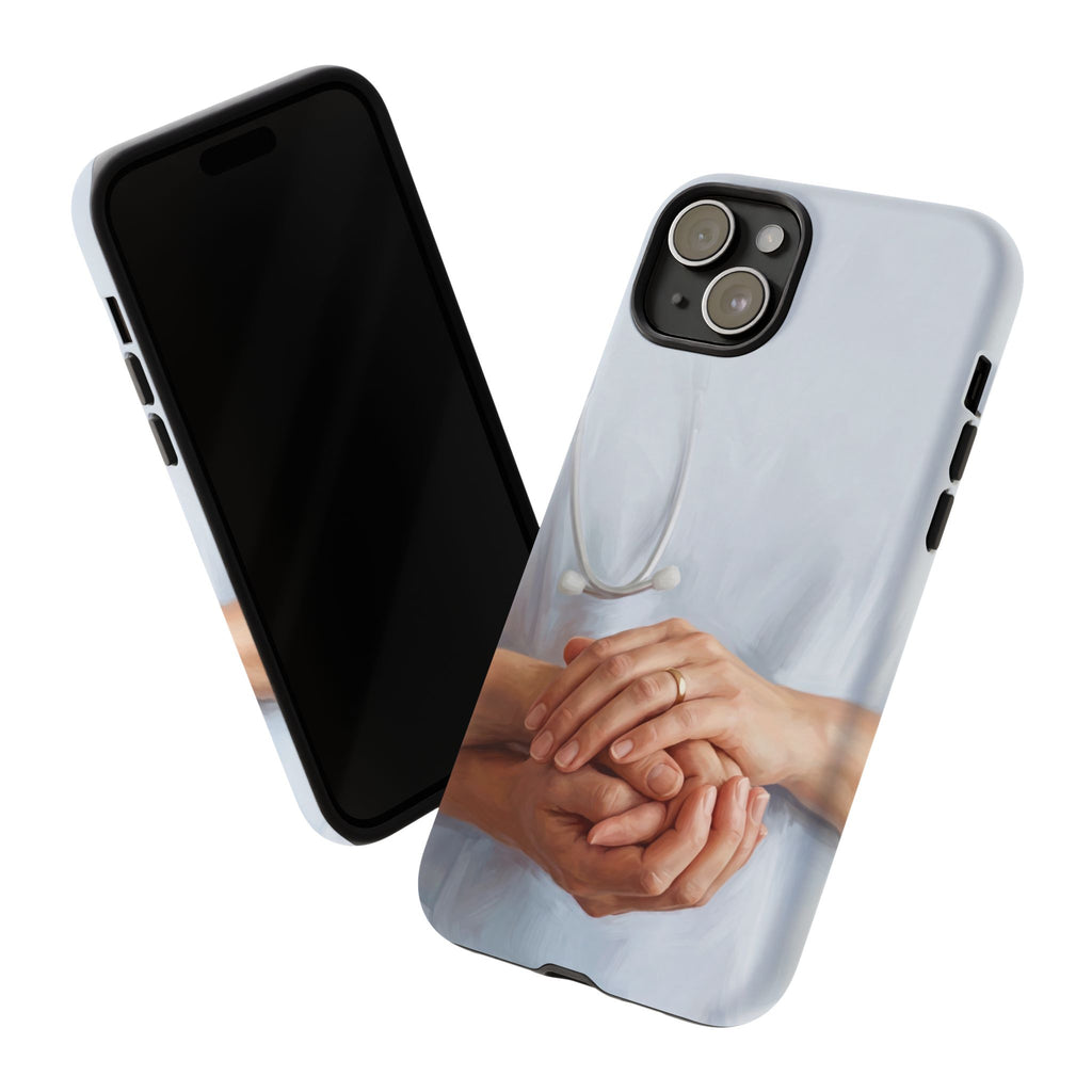 Nurse's Comforting Hands Phone Case | Caring Hands & Stethoscope Illustration | iPhone & Samsung