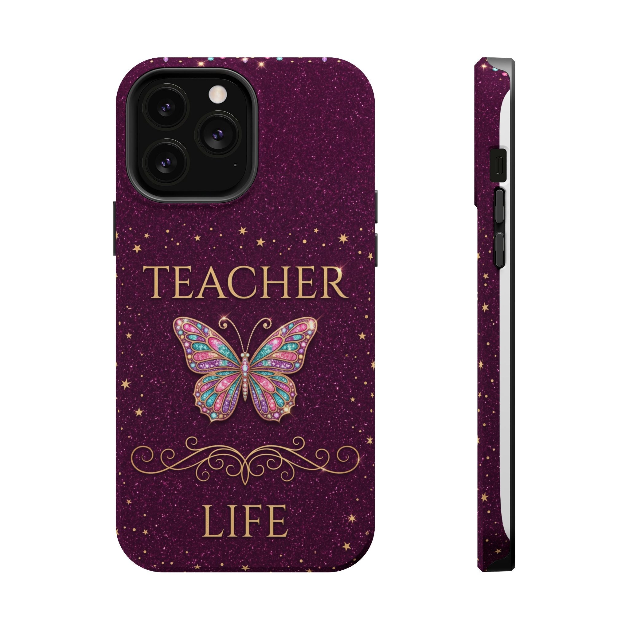 Teacher Life Glitter Butterfly Phone Case — Wireless Charging Cover