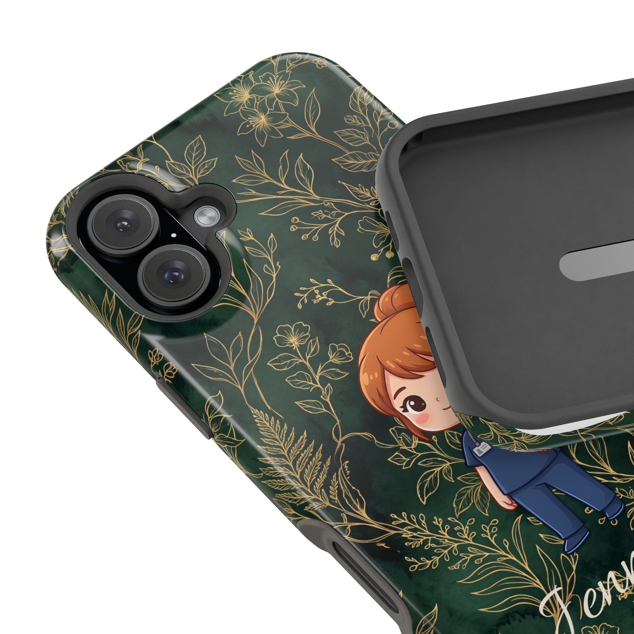 Personalized Nurse Botanical Phone Case — Impact-Resistant Wireless Charging Cover