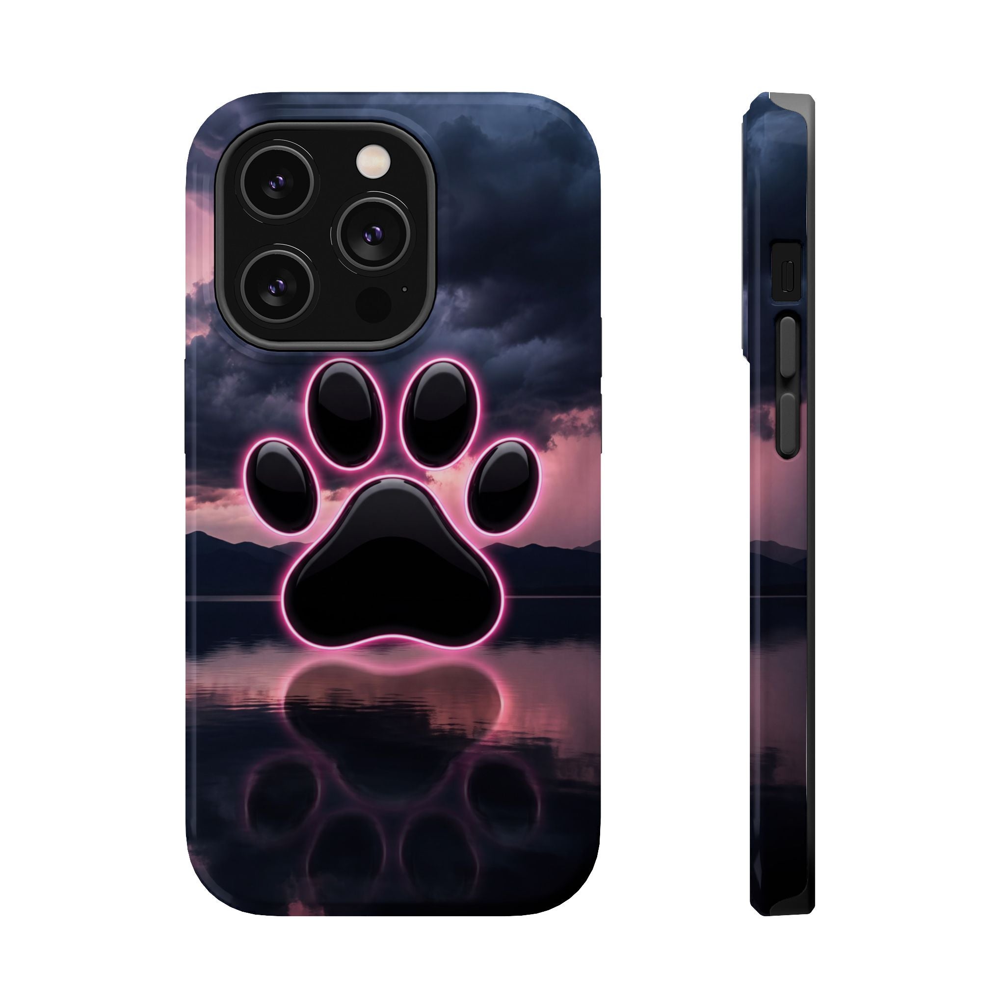 Neon Paw Print Phone Case — Impact-Resistant Wireless Charging Cover