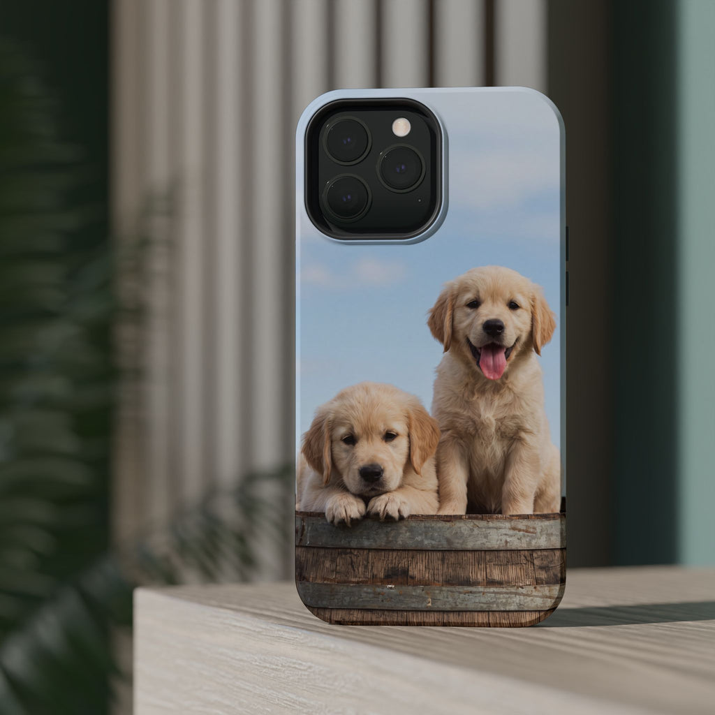Golden Retriever Puppy Duo Phone Case — Impact-Resistant Wireless Charging Cover
