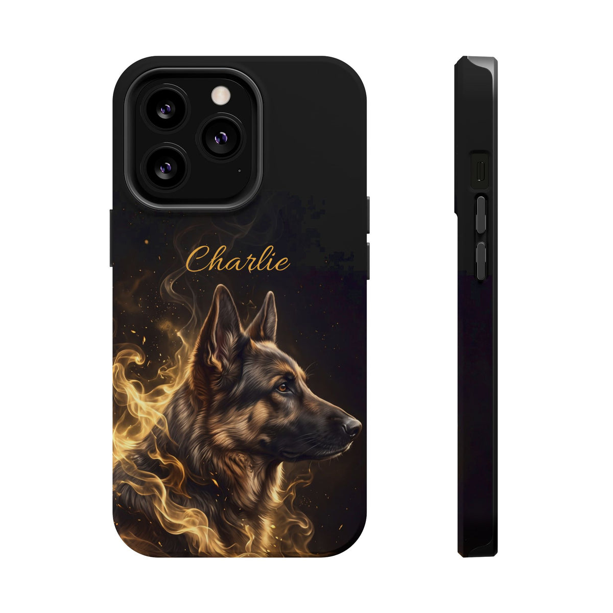 German Shepherd Phone Case | Personalized Golden Smoke Art — Tough Magnetic Case with Wireless Charging