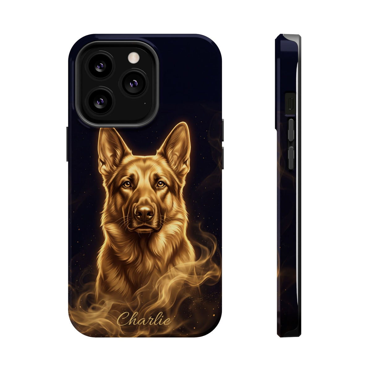 German Shepherd Phone Case | Personalized Gold Glow Art — Tough Magnetic Case with Wireless Charging
