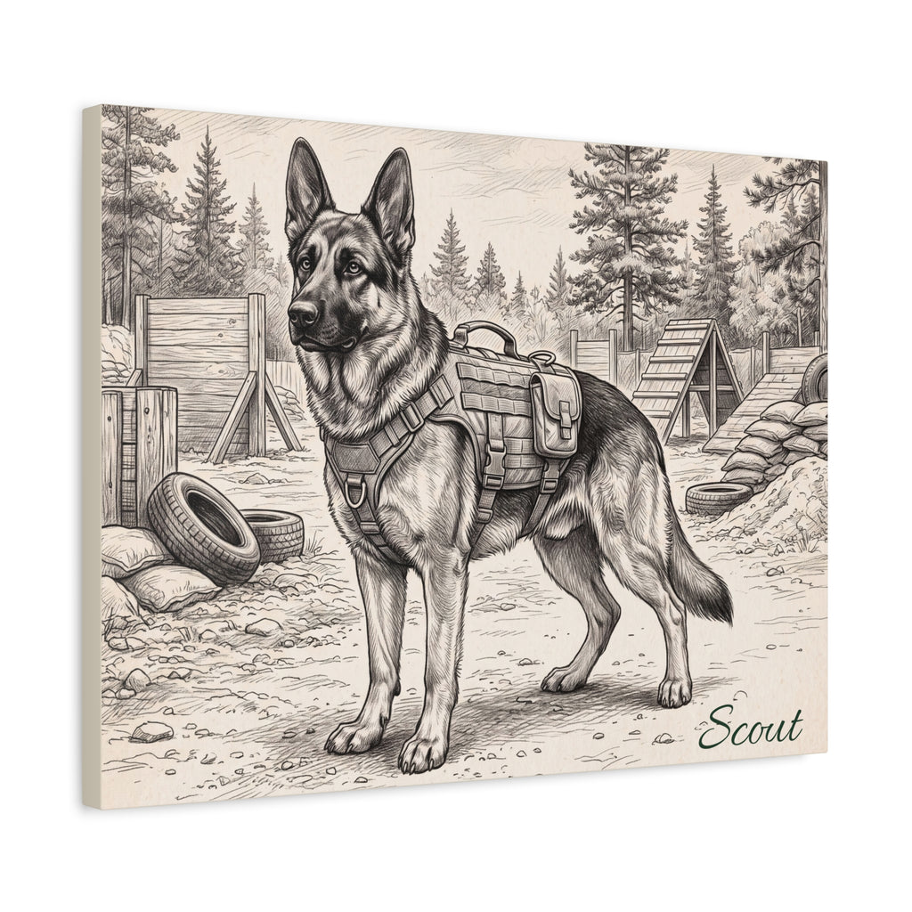 German Shepherd Personalized Canvas | Military Working Dog Sketch Wall Art