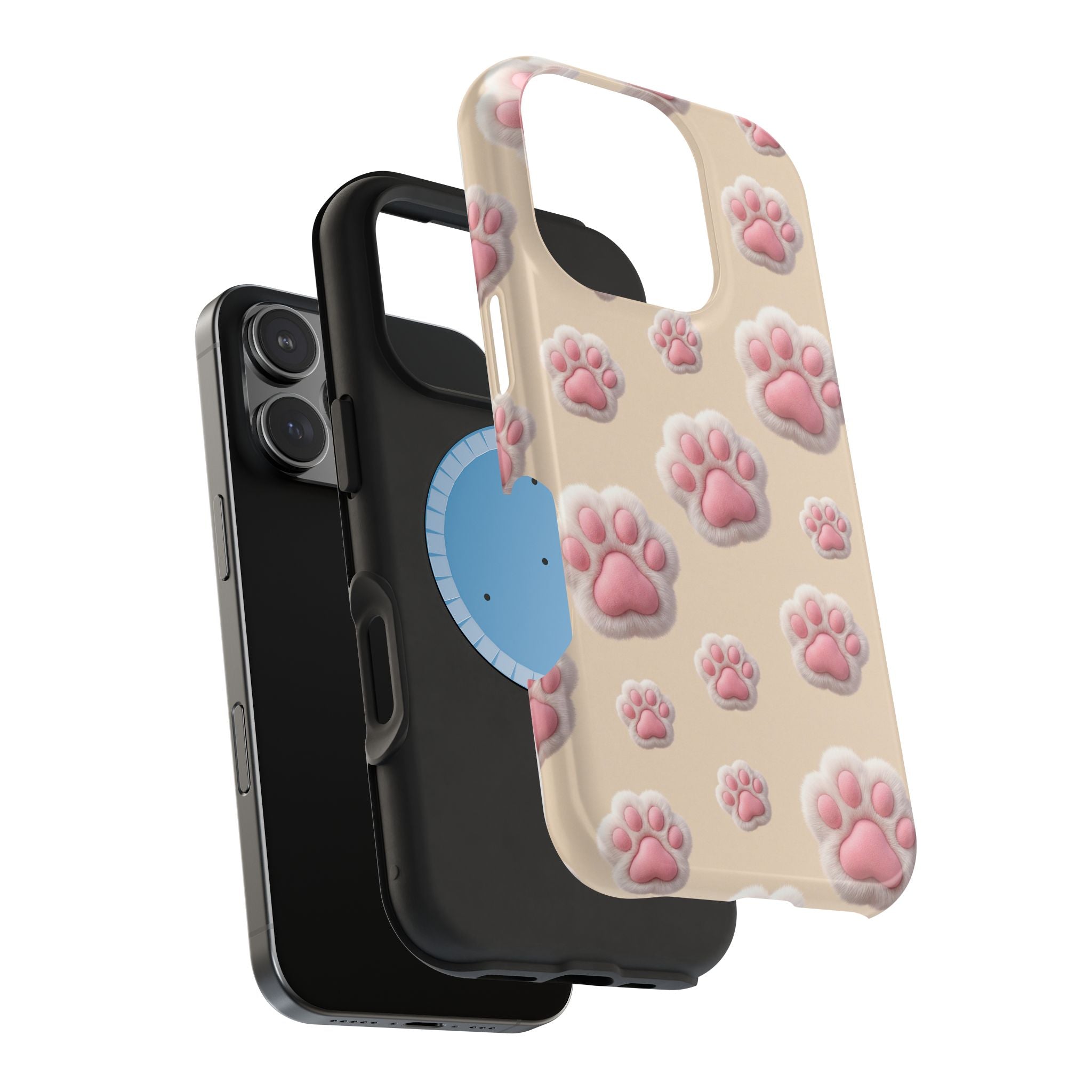 Pink Paw Print Phone Case — Impact-Resistant Wireless Charging Cover