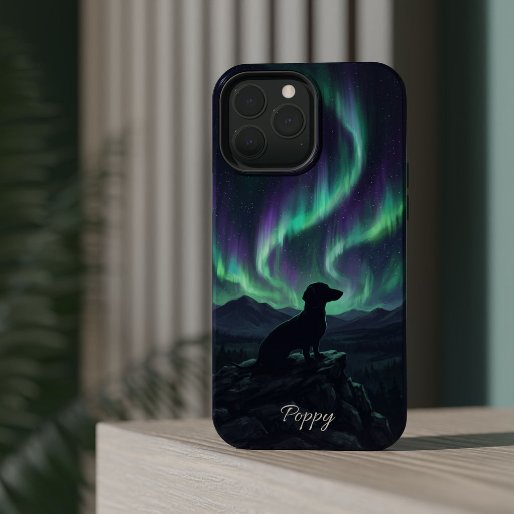 Personalized Dachshund Northern Lights Phone Case — Wireless Charging Cover