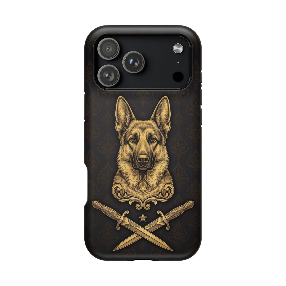German Shepherd Phone Case | Gold Heraldic Crest Art — Tough Magnetic Case with Wireless Charging