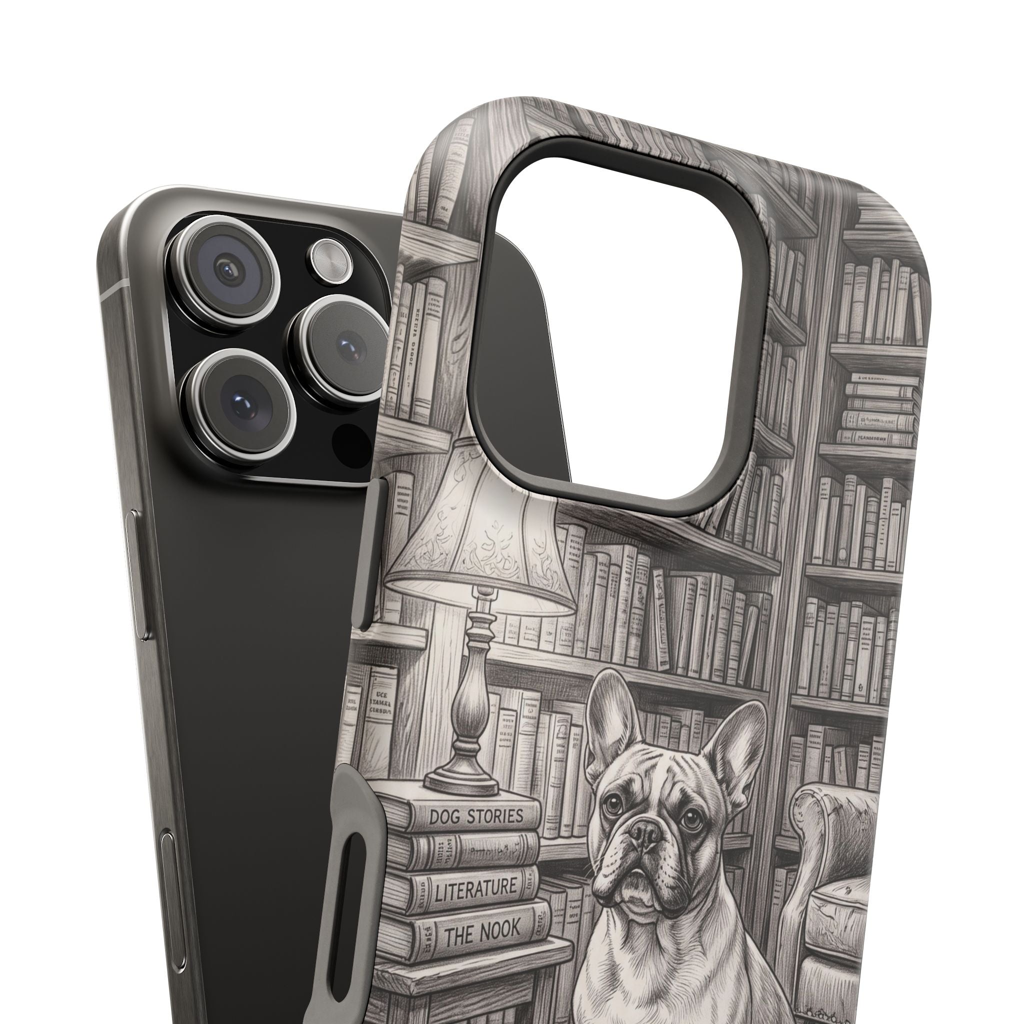 Personalized French Bulldog Library Study Phone Case — Wireless Charging Cover
