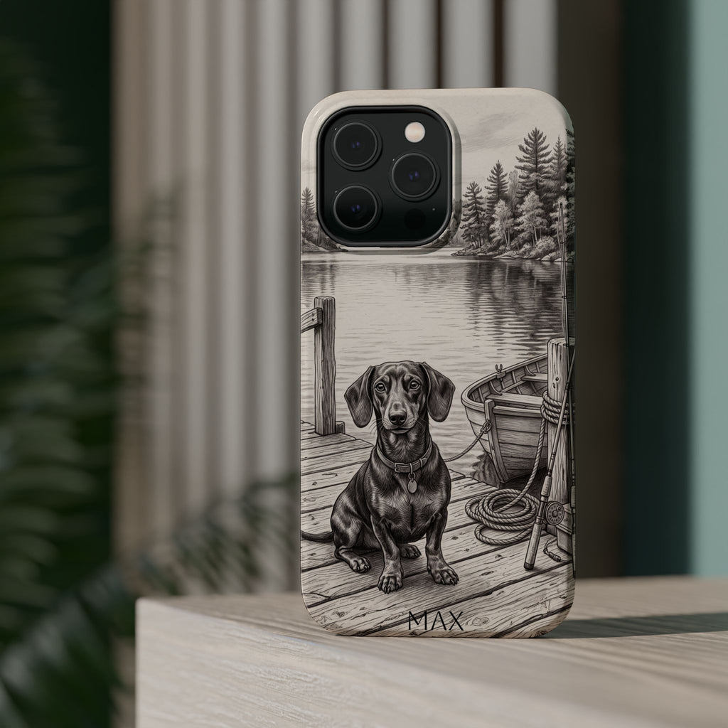 Personalized Dachshund Sunset Beach Phone Case — Wireless Charging Cover