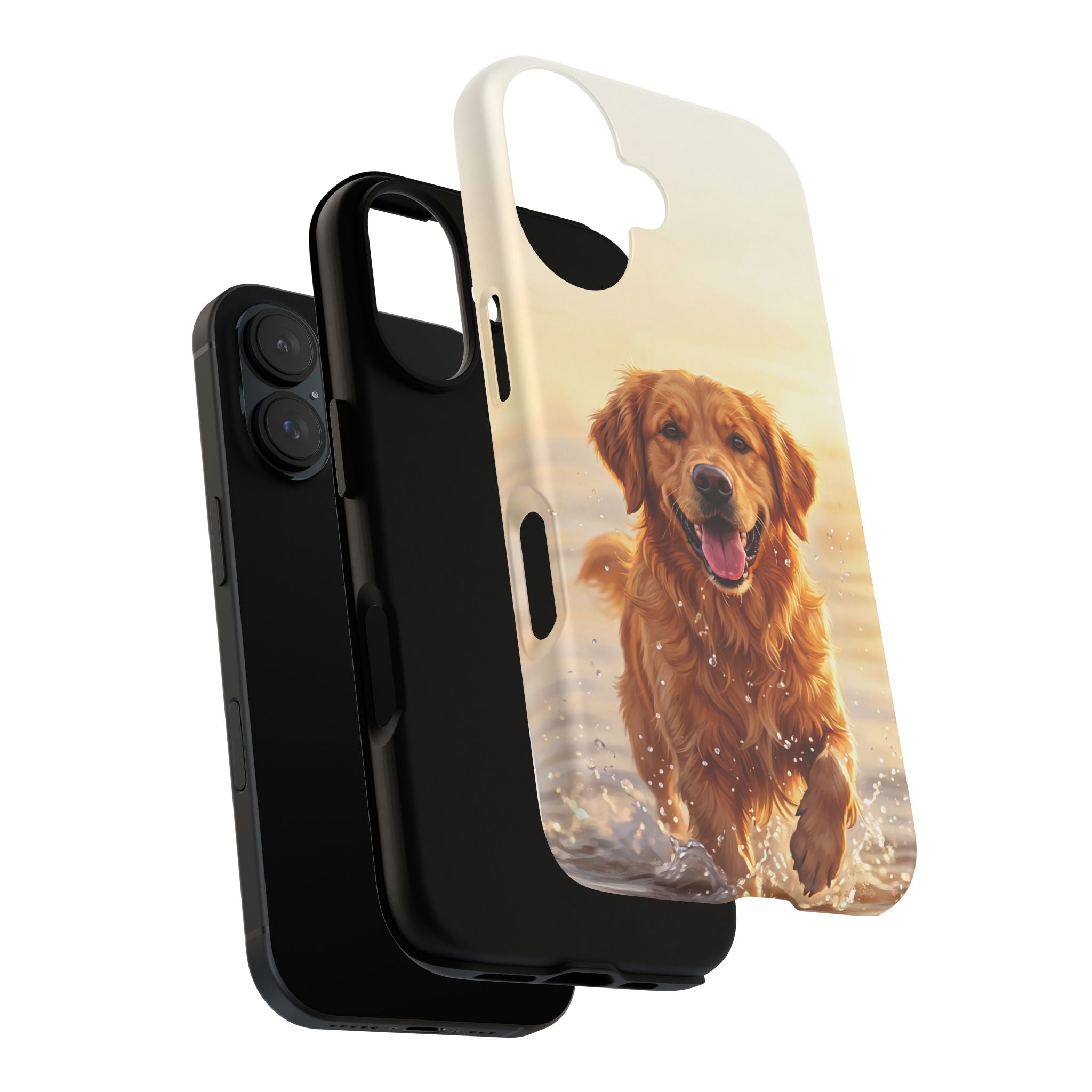 Golden Retriever Splashing in Water Phone Case | Joyful Dog at Golden Hour | iPhone & Samsung