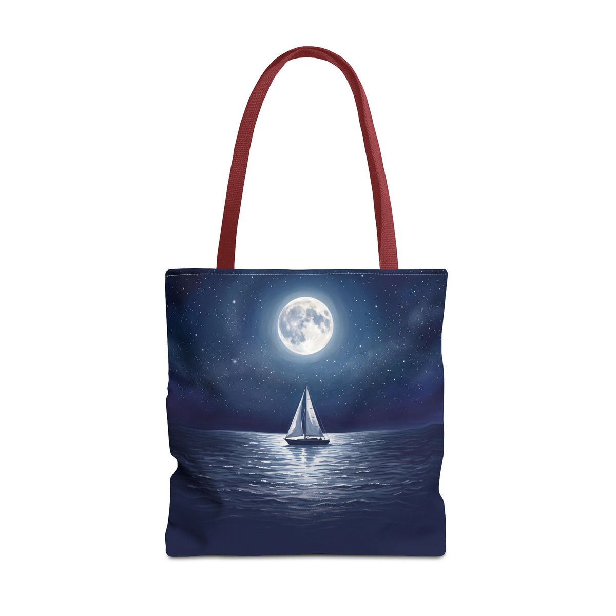 Moonlit Sailboat Tote Bag | Night Sea Sailing Art Tote for Boat Owners & Sailors