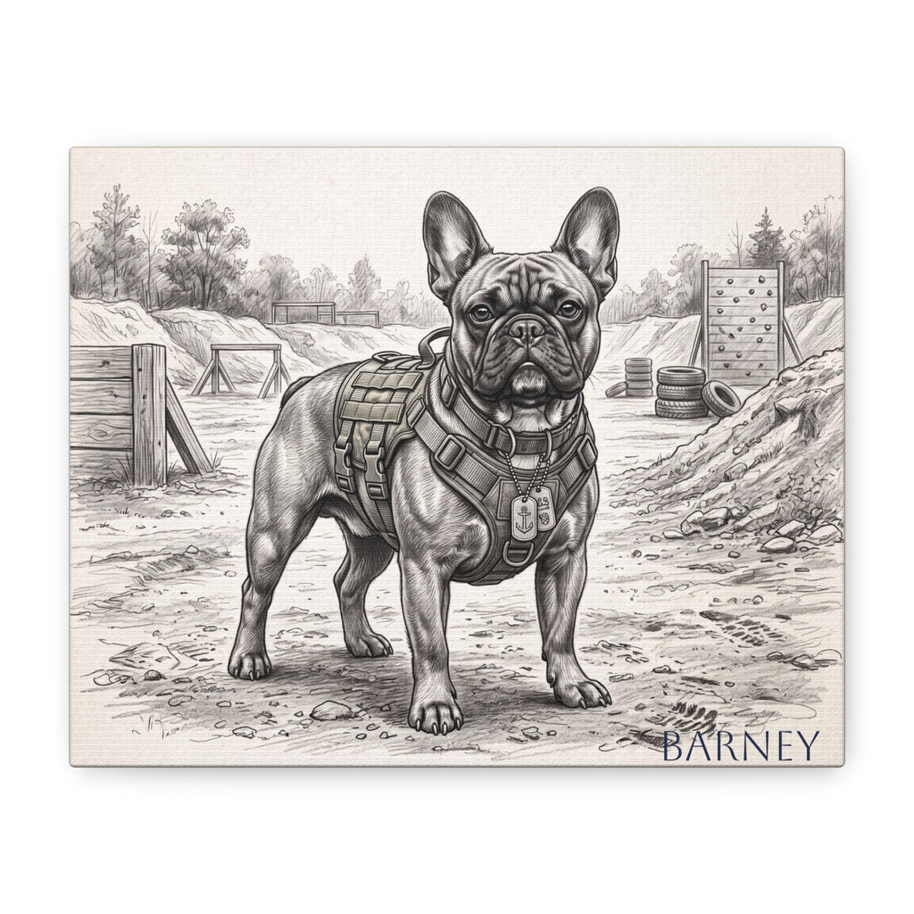 French Bulldog Military Sketch Personalized Canvas | Tactical Training Wall Art