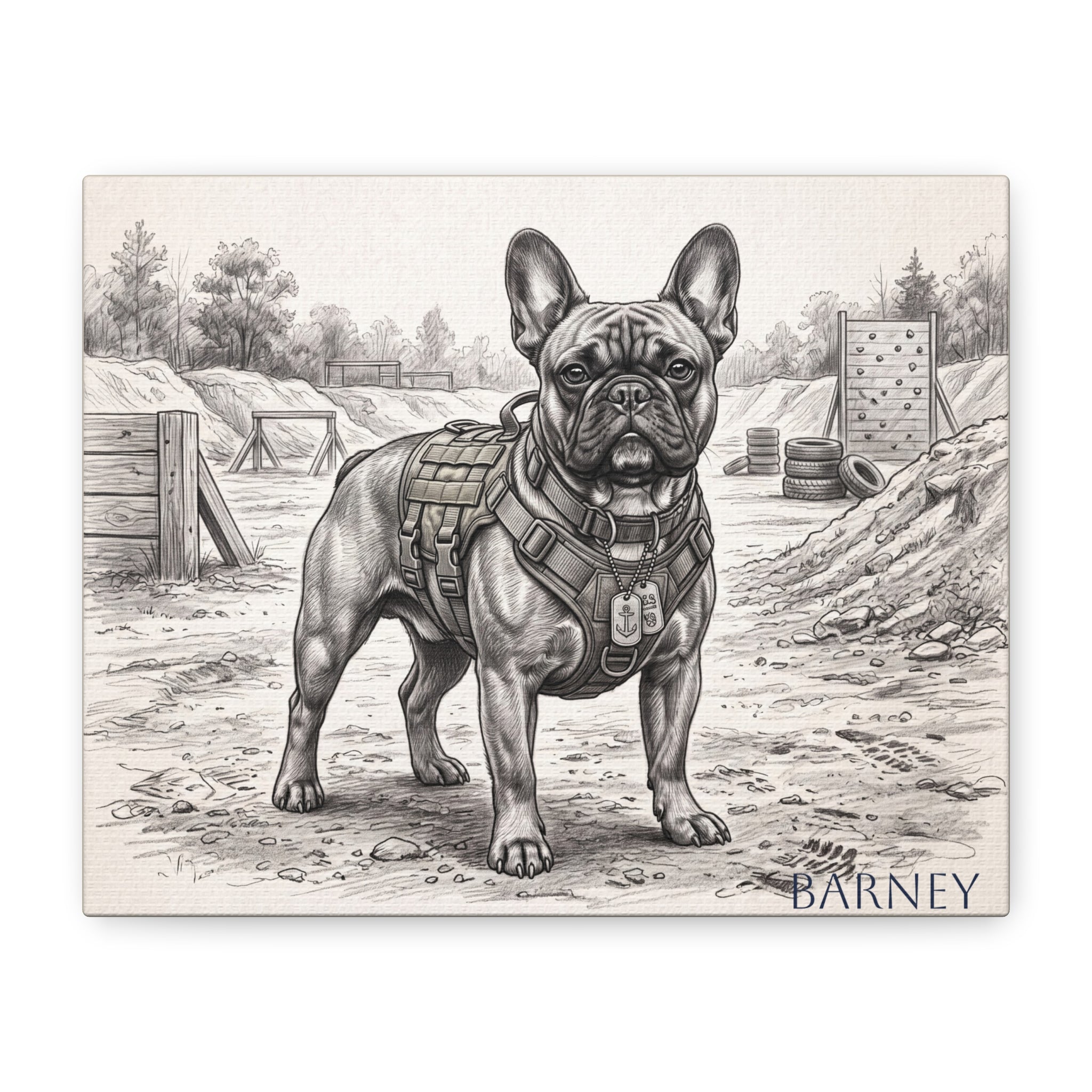 French Bulldog Military Sketch Personalized Canvas | Tactical Training Wall Art