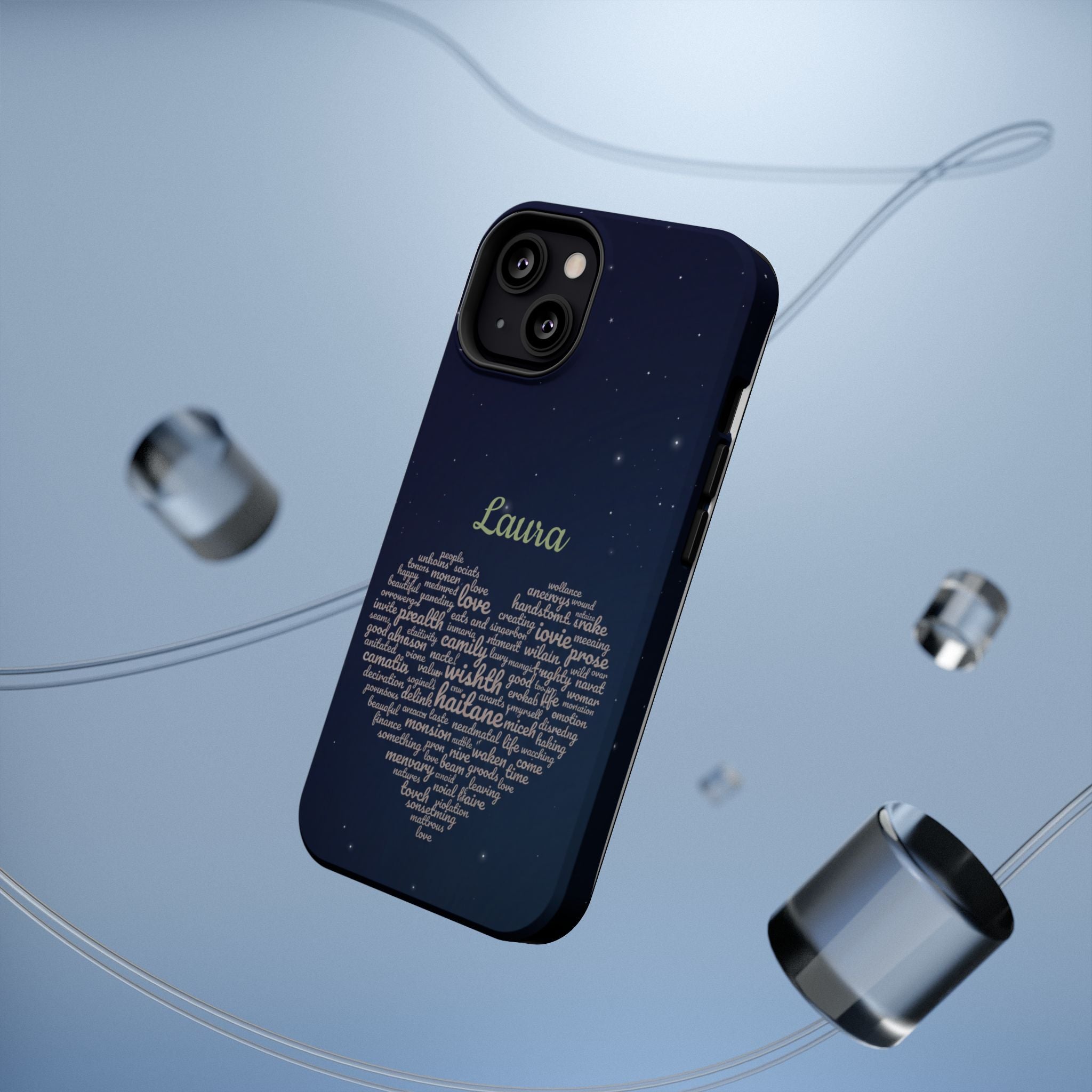 Personalized Teacher Heart Word Art Phone Case — Navy Wireless Charging Cover