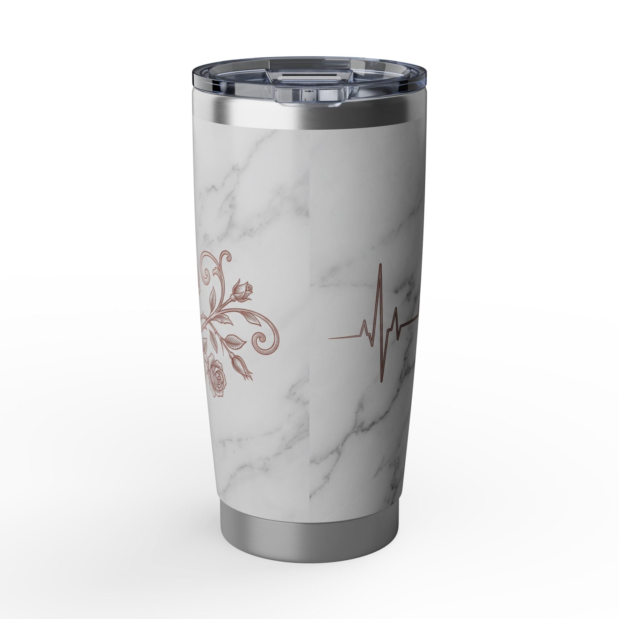 Personalized Marble Floral Tumbler – Custom Name Rose Gold Design 20 oz