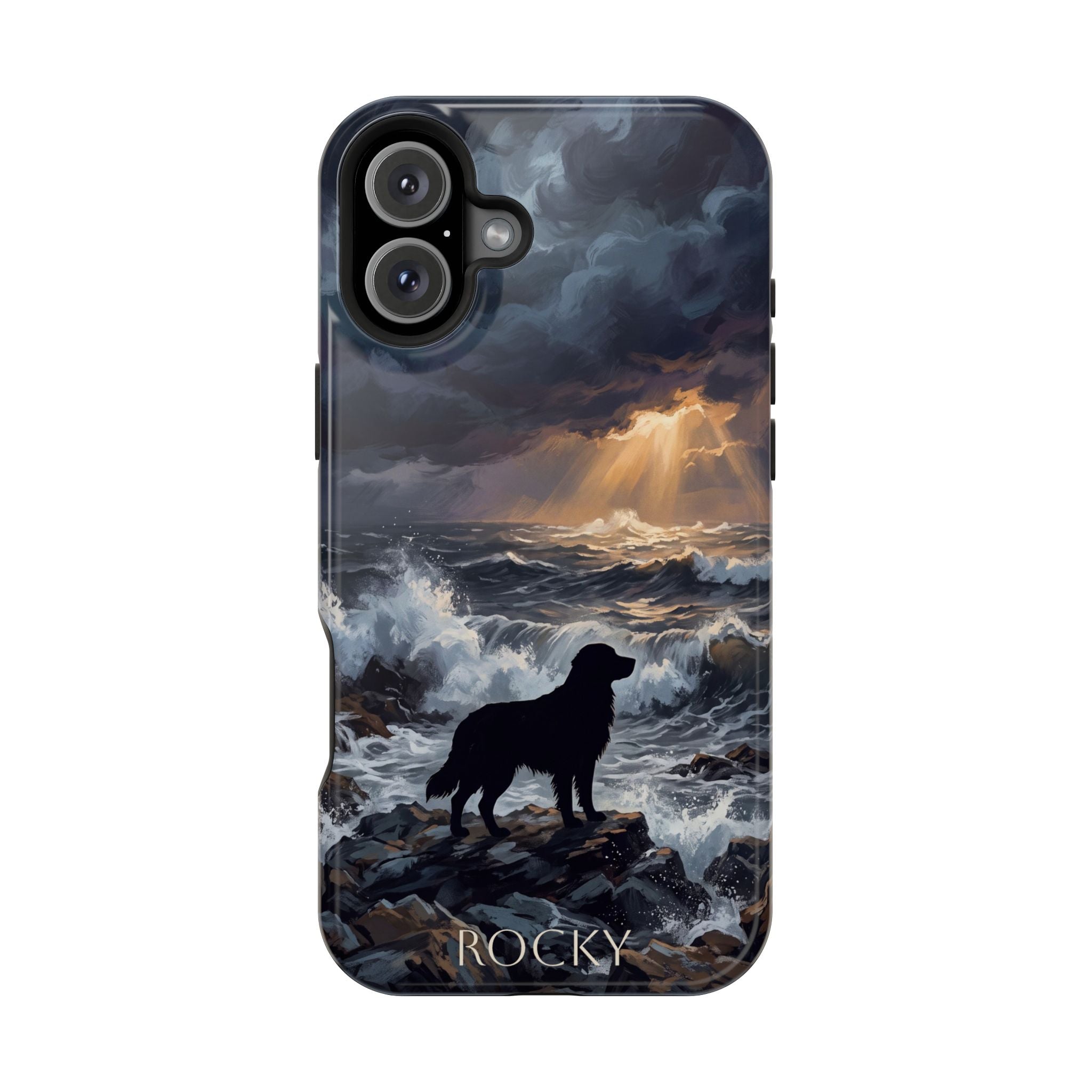Personalized Golden Retriever Stormy Sea Phone Case — Wireless Charging Cover
