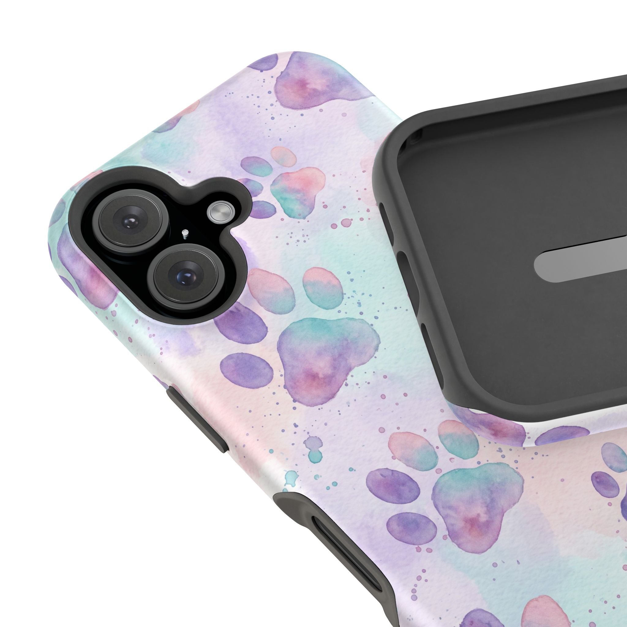 Watercolor Paw Print Phone Case — Impact-Resistant Wireless Charging Cover