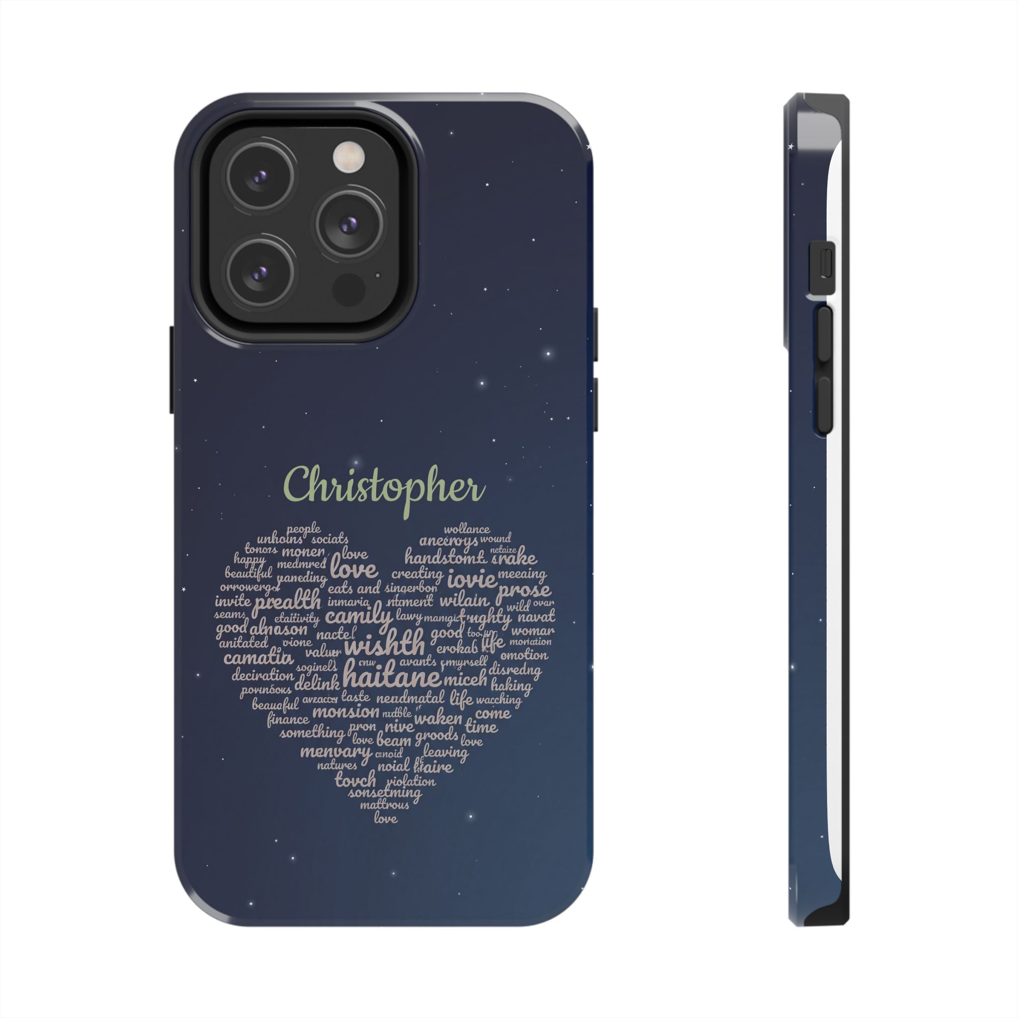 Personalized Teacher Heart Word Cloud Phone Case — Custom Name Starry Design