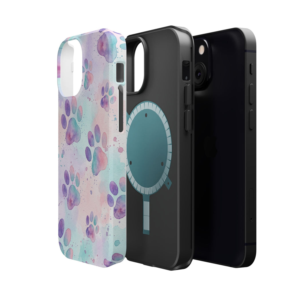 Watercolor Paw Print Phone Case — Impact-Resistant Wireless Charging Cover
