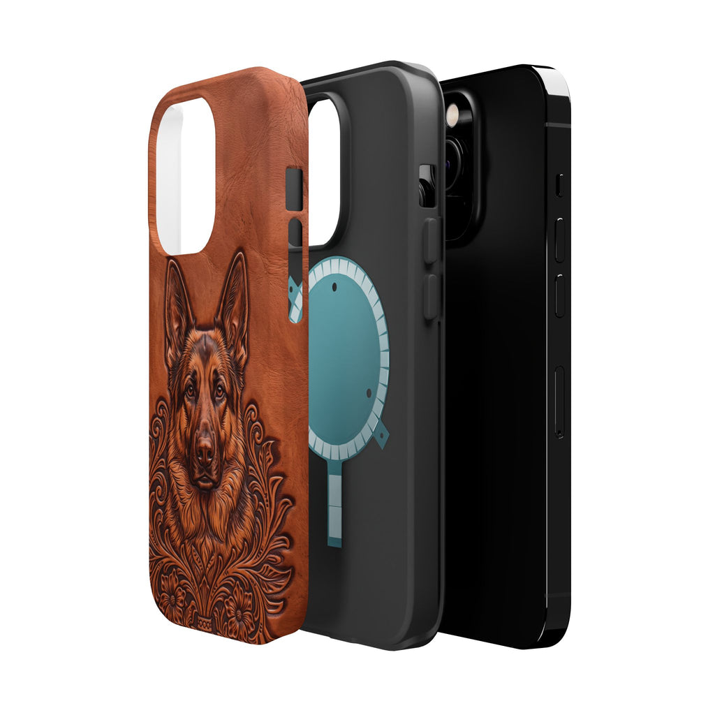 German Shepherd Phone Case | Western Tooled Art — Tough Magnetic Case with Wireless Charging