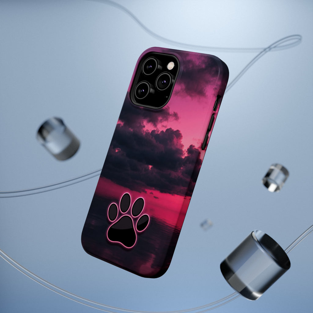 Pink Sky Paw Print Phone Case — Impact-Resistant Wireless Charging Cover