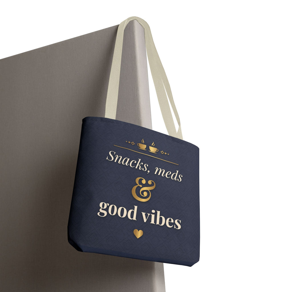 Snacks Meds & Good Vibes Tote | Funny Nurse Gift Tote Bag | Healthcare Worker Humour Gift | Premium Polyester Carry-All