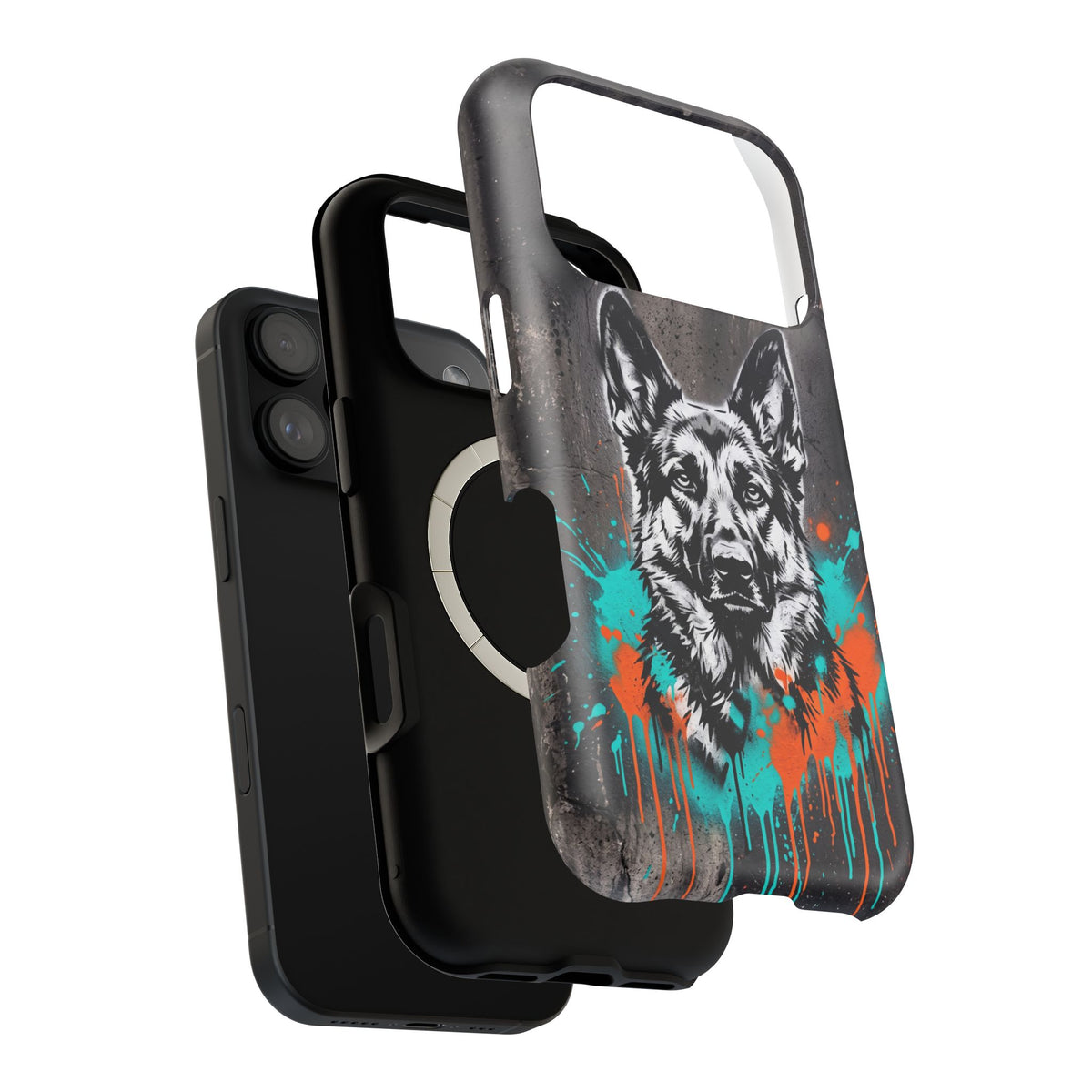 German Shepherd Phone Case | Graffiti Street Art — Tough Magnetic Case with Wireless Charging