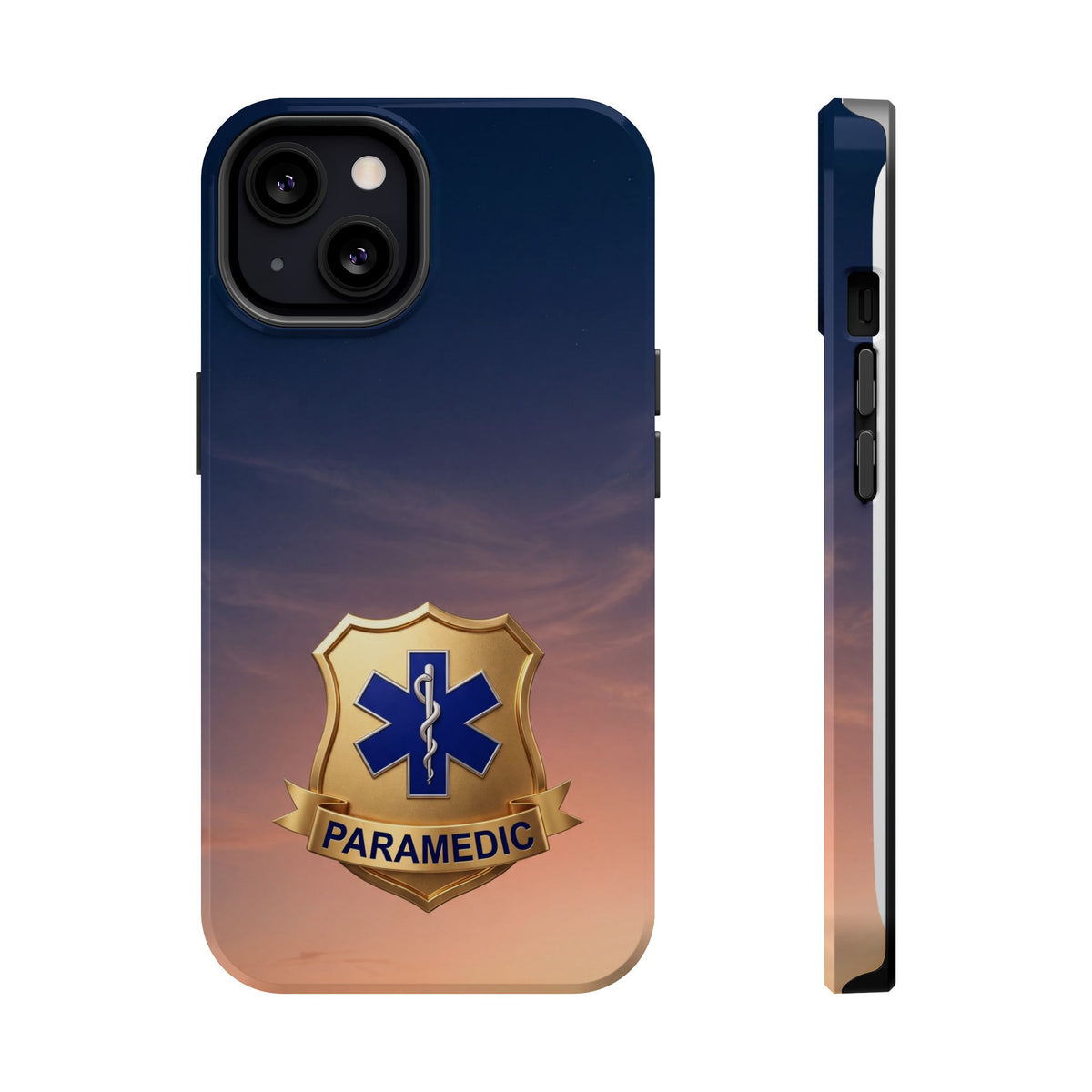Gold Paramedic Badge Sunset Sky Phone Case — Magnetic Wireless Charging Cover