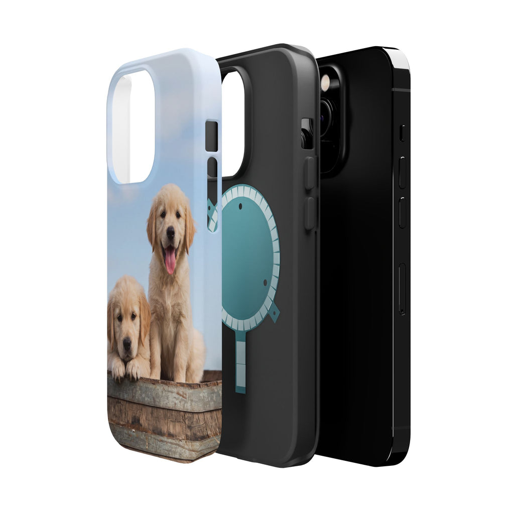 Golden Retriever Puppy Duo Phone Case — Impact-Resistant Wireless Charging Cover