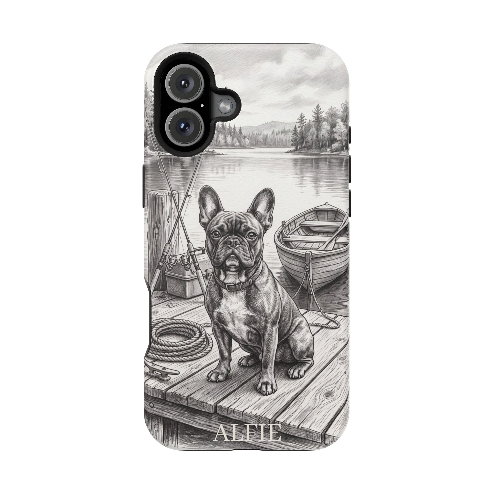 Personalized French Bulldog Lakeside Dock Phone Case — Wireless Charging Cover