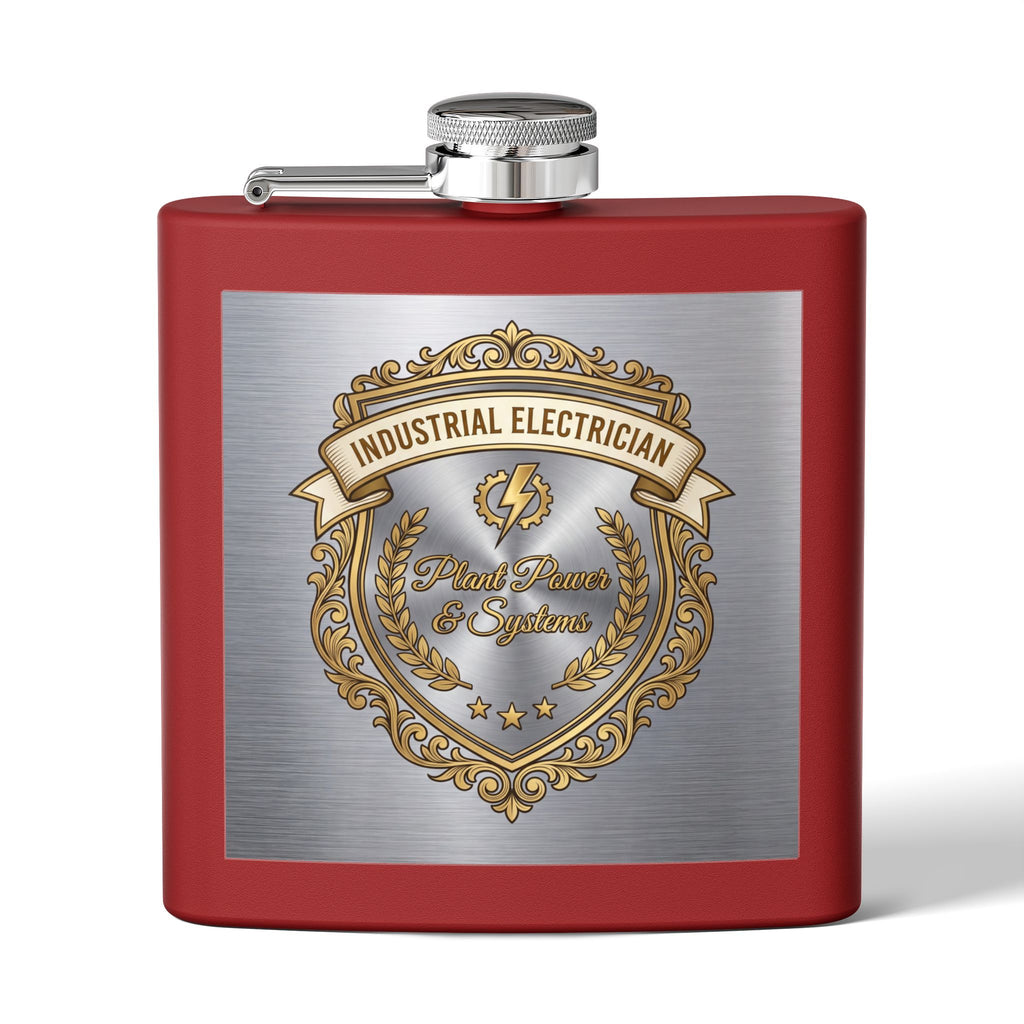 Flask — "Industrial Electrician: Plant Power & Systems" (Crest Edition) 6oz Stainless Steel Hip Flask