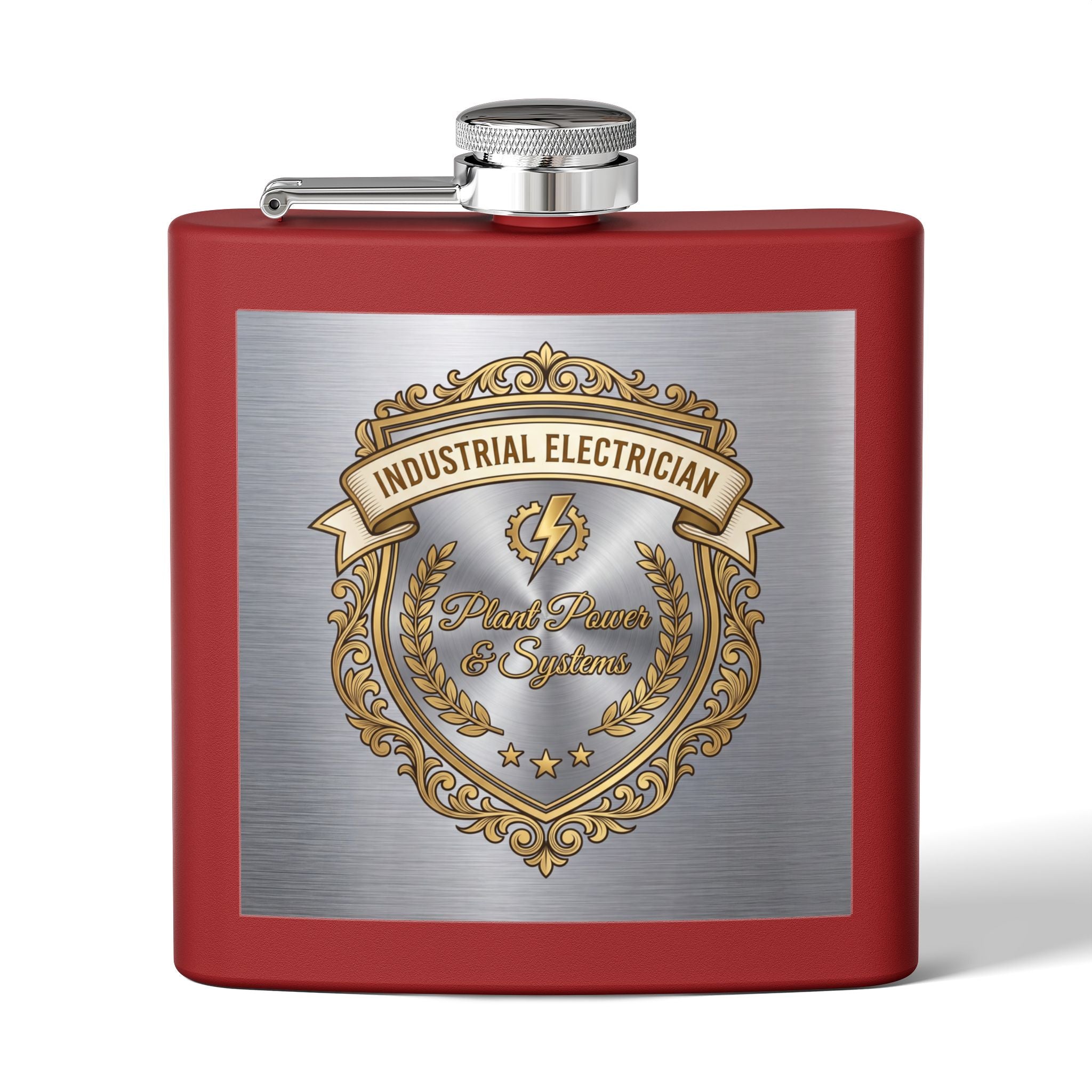 Flask — "Industrial Electrician: Plant Power & Systems" (Crest Edition) 6oz Stainless Steel Hip Flask