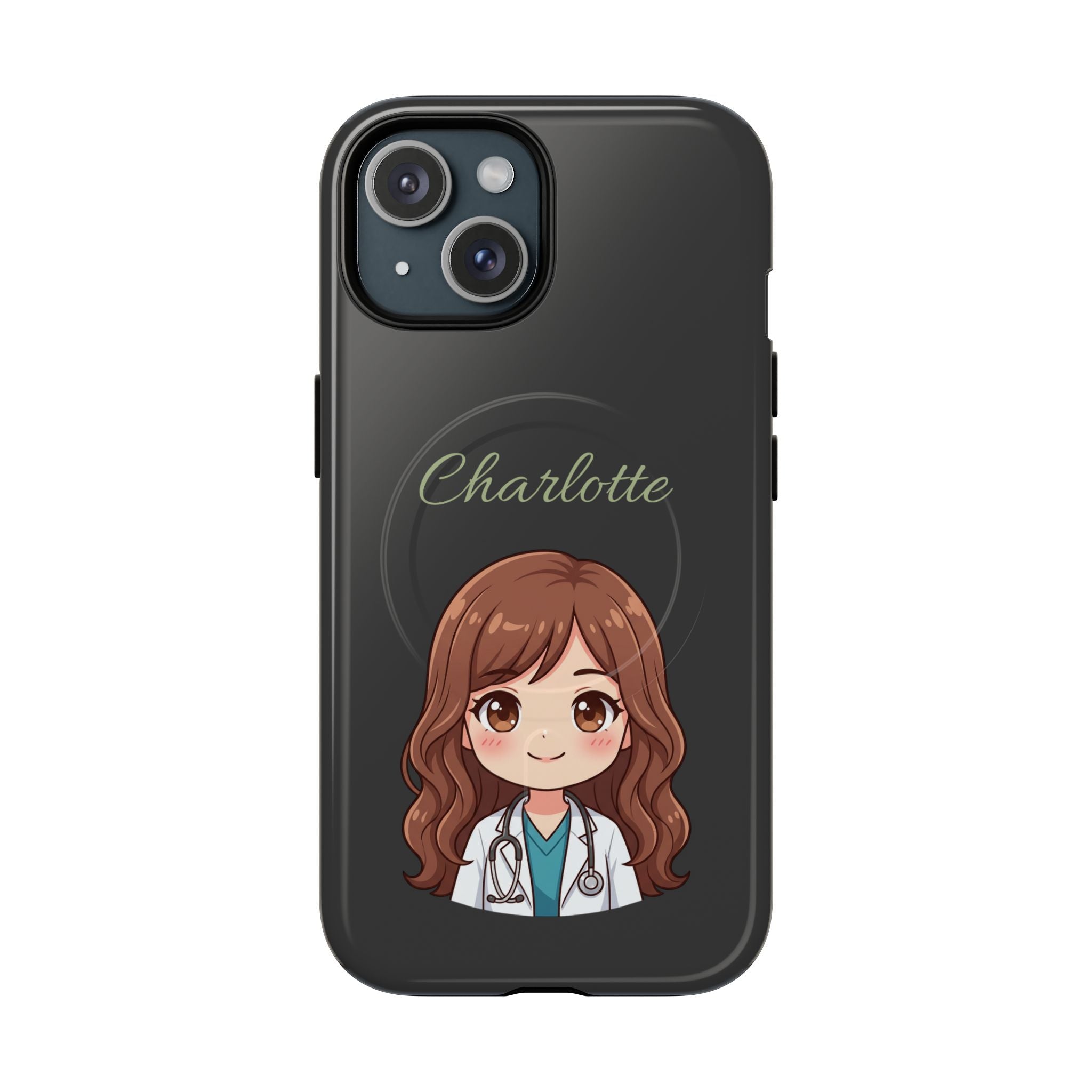 Personalized Tough Magnetic Phone Case | With Custom Name – Cute Illustrated Nurse Character Case for iPhones