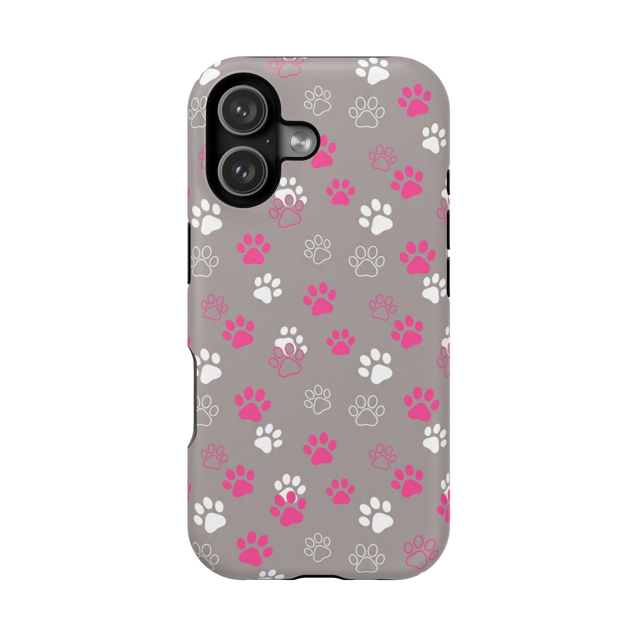 Pink & White Paw Print Phone Case — Impact-Resistant Wireless Charging Cover