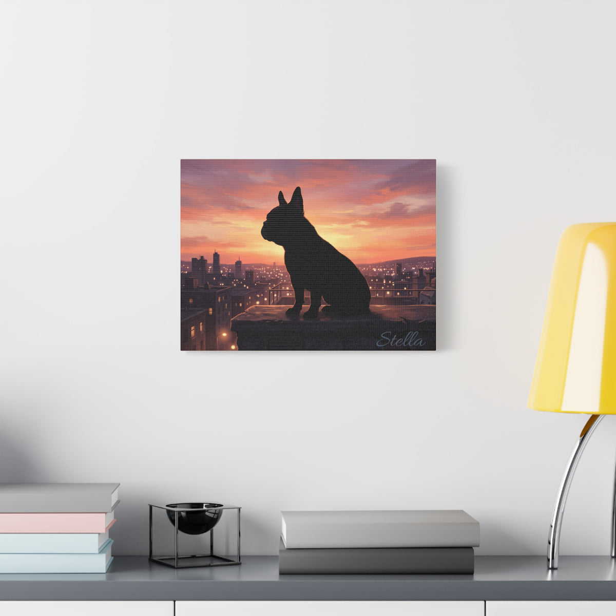French Bulldog Silhouette Personalized Canvas | Sunset City Skyline Wall Art