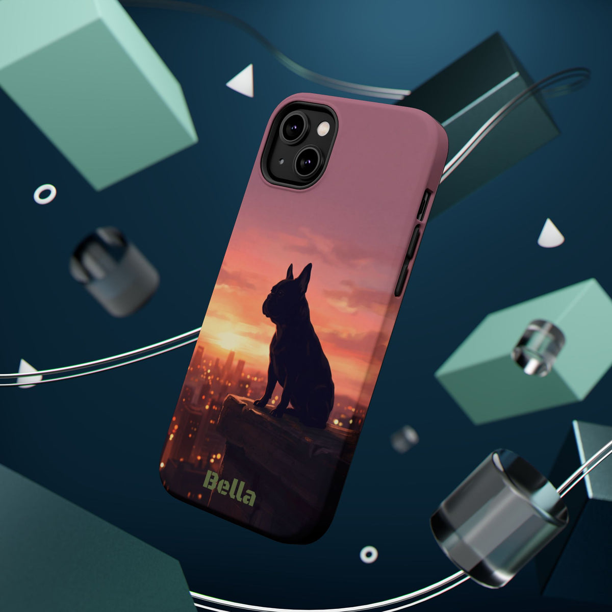 Personalized French Bulldog City Skyline Sunset Phone Case — Wireless Charging Cover