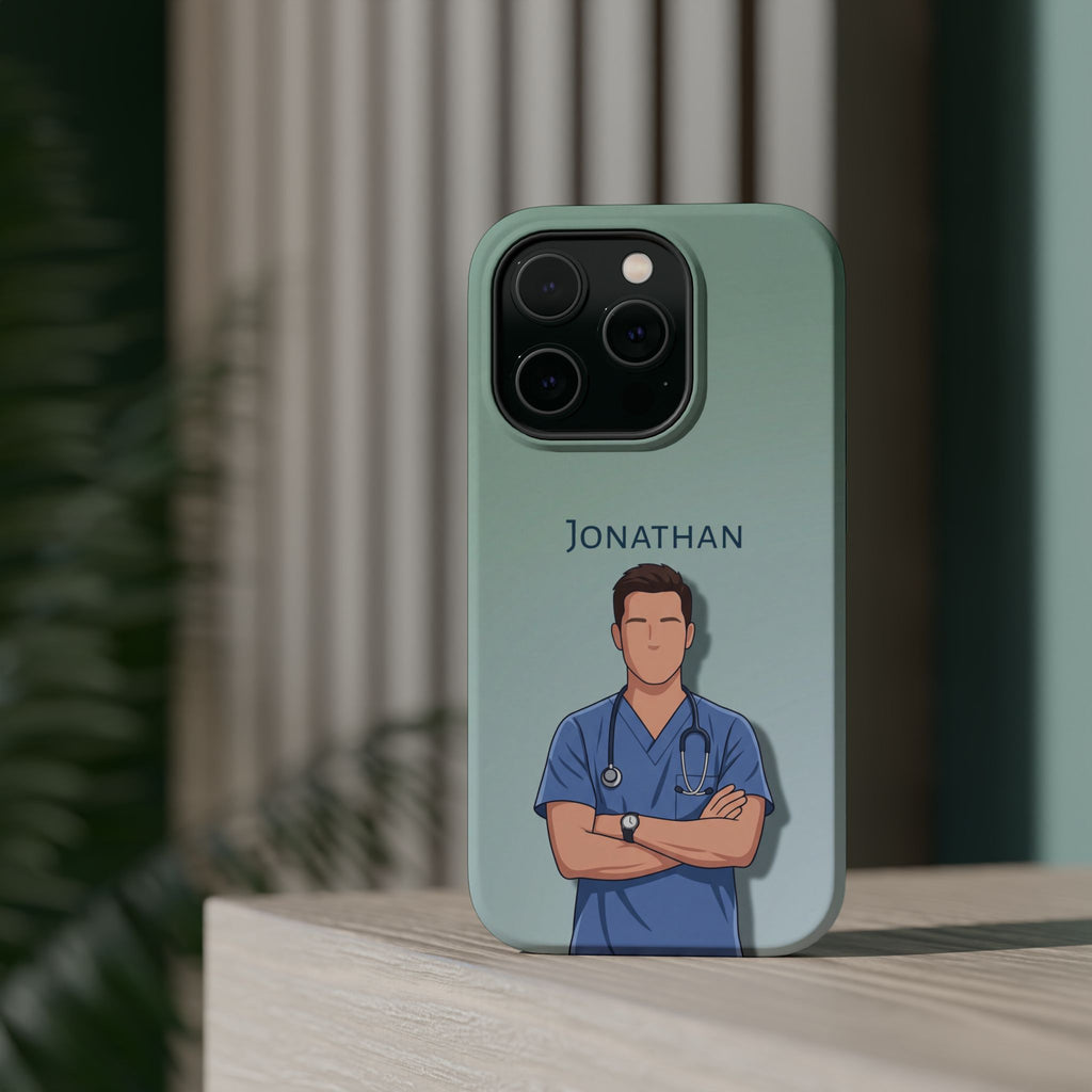Personalized Nurse Portrait Phone Case — Impact-Resistant Wireless Charging Cover