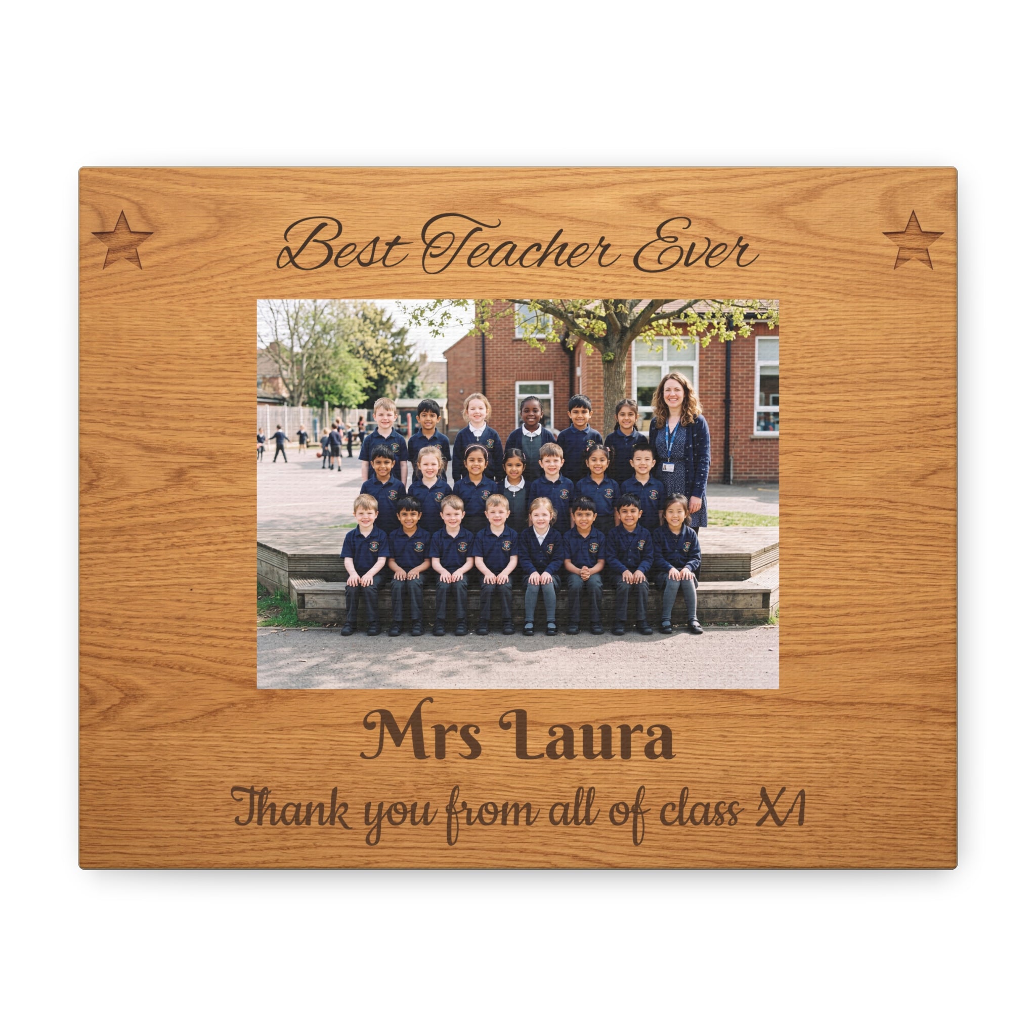 Personalized Teacher Canvas — Custom Photo, Name & Class Message Engraved Wood Design