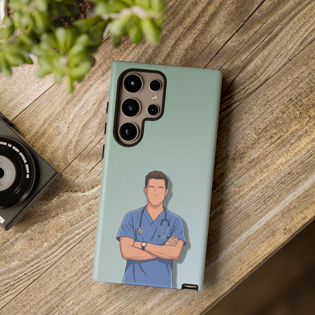 Male Nurse Phone Case | Confident Nurse in Blue Scrubs Illustration | iPhone & Samsung