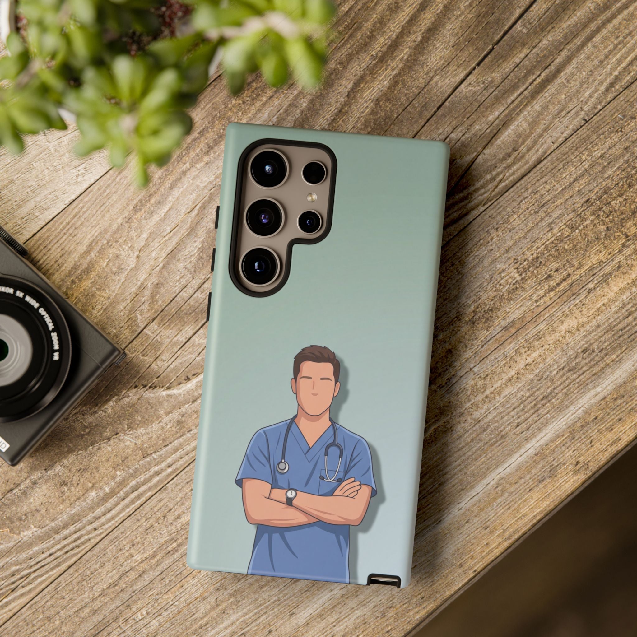 Male Nurse Phone Case | Confident Nurse in Blue Scrubs Illustration | iPhone & Samsung
