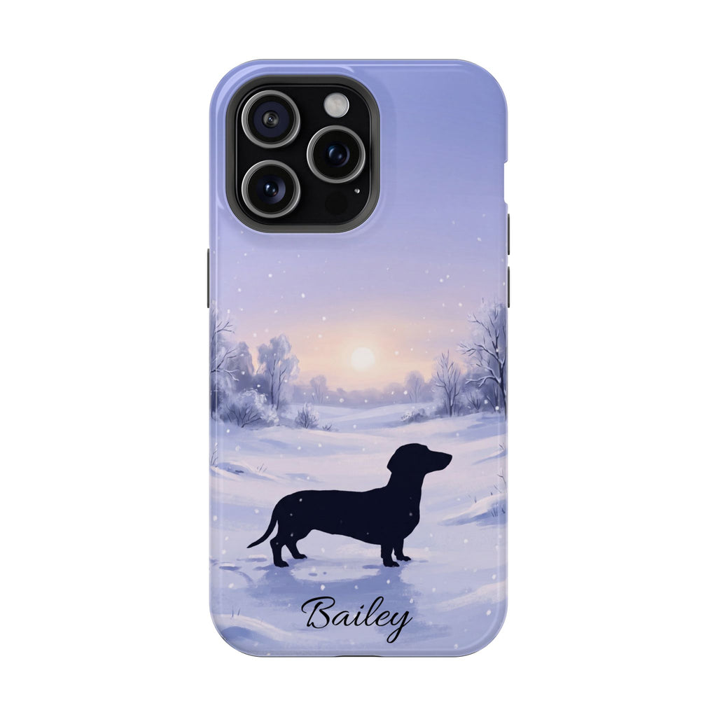 Personalized Dachshund Winter Snow Phone Case — Wireless Charging Cover