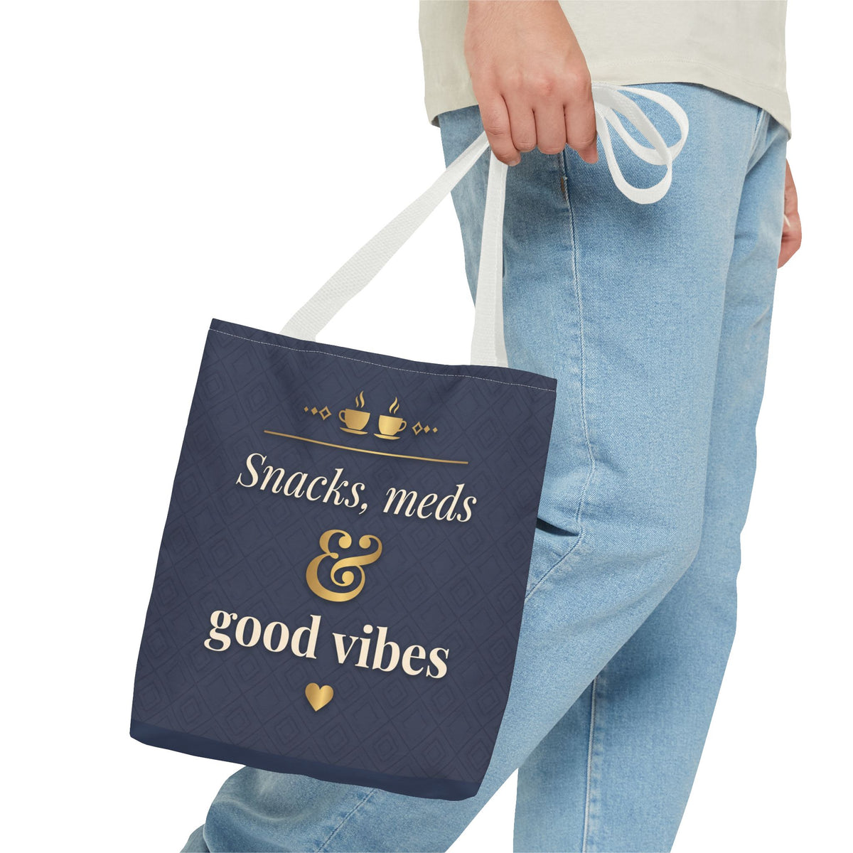 Snacks Meds & Good Vibes Tote | Funny Nurse Gift Tote Bag | Healthcare Worker Humour Gift | Premium Polyester Carry-All