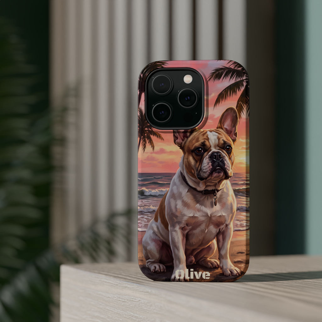 Personalized French Bulldog Beach Portrait Phone Case — Wireless Charging Cover