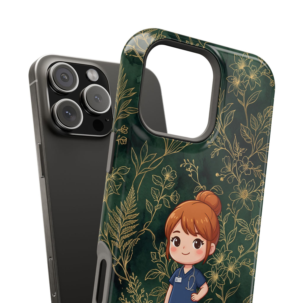Personalized Nurse Botanical Phone Case — Impact-Resistant Wireless Charging Cover