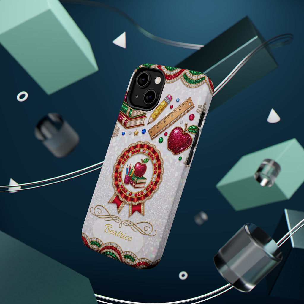 Jeweled Apple Medallion Personalized Teacher Phone Case — Wireless Charging Cover