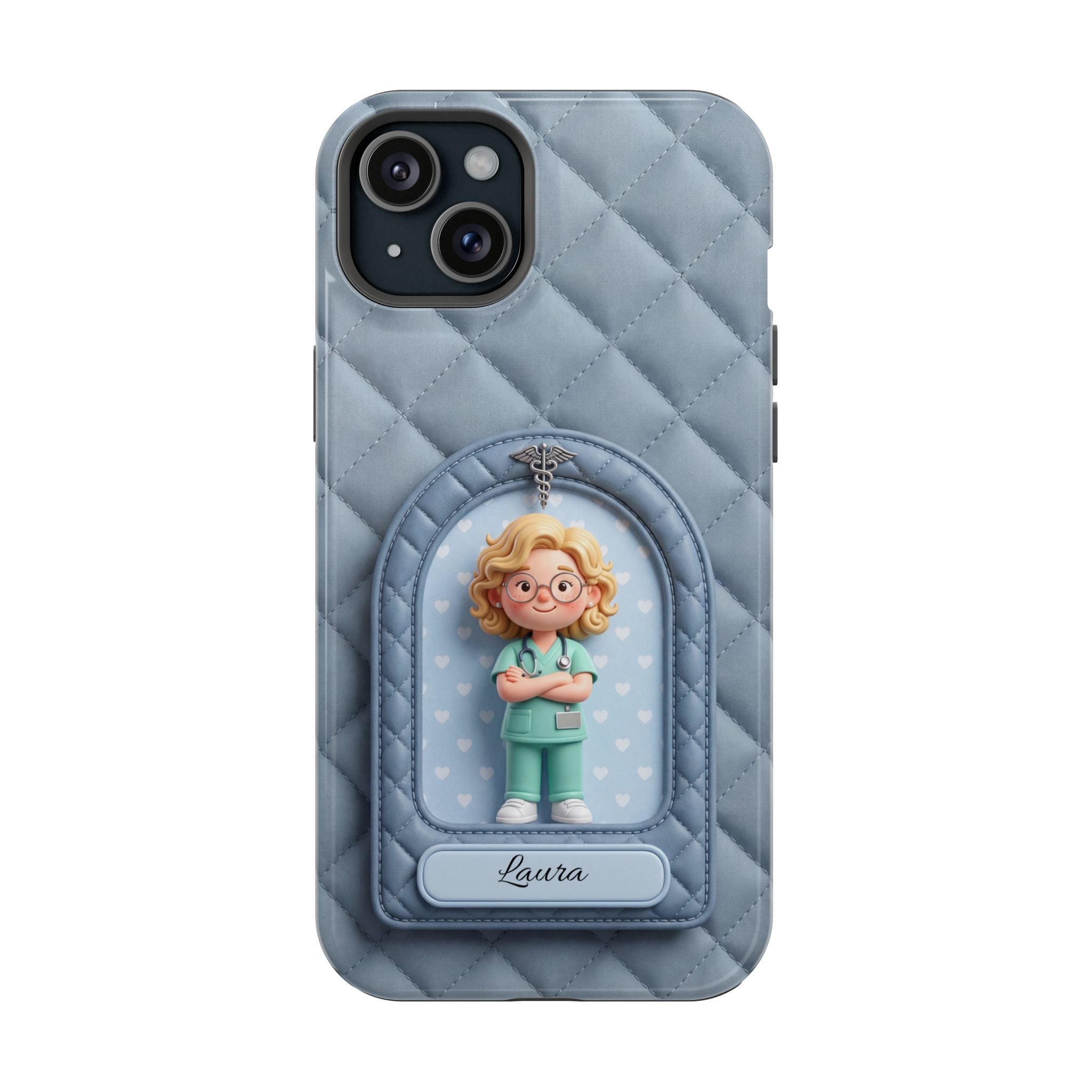 Personalized Quilted Nurse Phone Case — Wireless Charging Cover